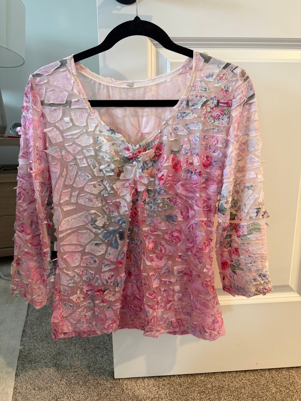 Vintage 90s Y2k Cubism Top 3/4 Sleeves Boho Art-to-wear Abstract 3D